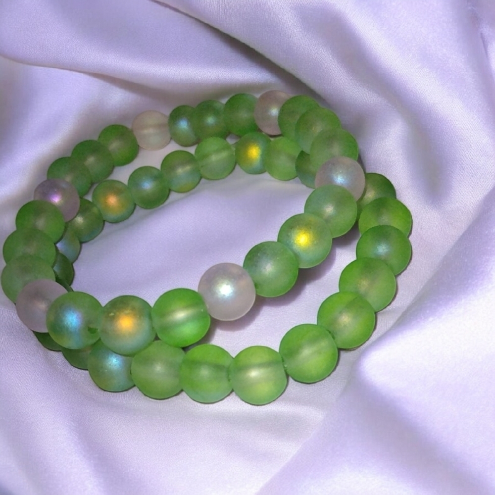 Handmade Vibrant Green Beaded Bracelet Set